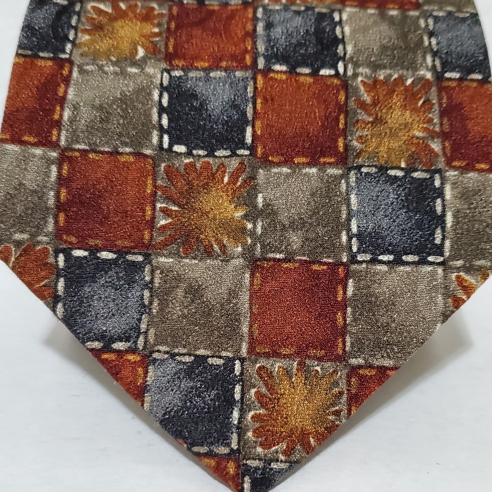 Canali Men's Silk Tie Brown Green Squares Italy